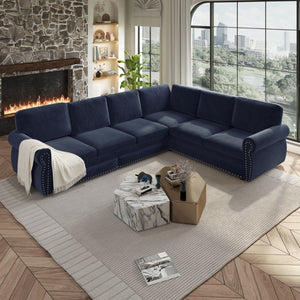 English Elm 118 Inch Oversized Chenille Sectional Sleeper Sofa with Nailhead Trim for Living Room W1885S00369