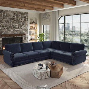 English Elm 118 Inch Oversized Chenille Sectional Sleeper Sofa with Nailhead Trim for Living Room W1885S00369