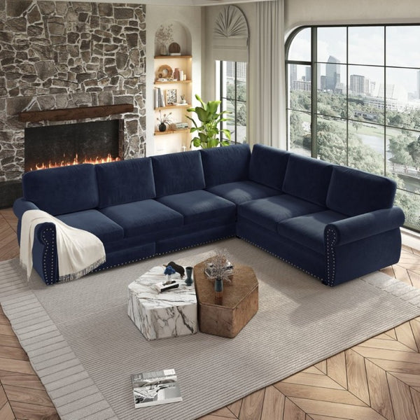 English Elm 118 Inch Oversized Chenille Sectional Sleeper Sofa with Nailhead Trim for Living Room W1885S00369