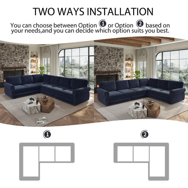 English Elm 118 Inch Oversized Chenille Sectional Sleeper Sofa with Nailhead Trim for Living Room W1885S00369