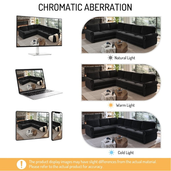 English Elm 118 Inch Oversized Chenille Sleeper Sectional with Nailhead Trim for Living Rooms W1885S00405