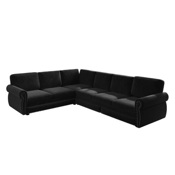 English Elm 118 Inch Oversized Chenille Sleeper Sectional with Nailhead Trim for Living Rooms W1885S00405