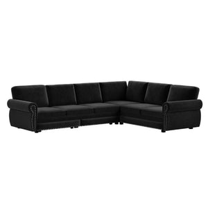 English Elm 118 Inch Oversized Chenille Sleeper Sectional with Nailhead Trim for Living Rooms W1885S00405