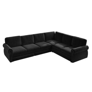 English Elm 118 Inch Oversized Chenille Sleeper Sectional with Nailhead Trim for Living Rooms W1885S00405