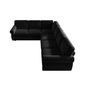 English Elm 118 Inch Oversized Chenille Sleeper Sectional with Nailhead Trim for Living Rooms W1885S00405