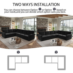 English Elm 118 Inch Oversized Chenille Sleeper Sectional with Nailhead Trim for Living Rooms W1885S00405