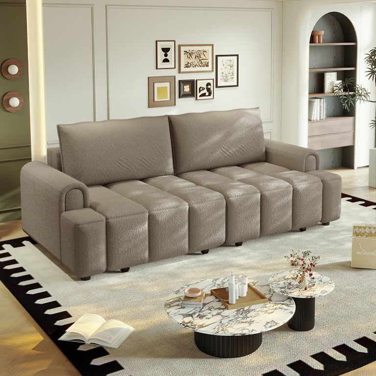 English Elm 90.2 Inch Sherpa Fleece Convertible Sofa Sleeper with Storage and Deep Lounge Seating Camel Sherpa W1885S00406
