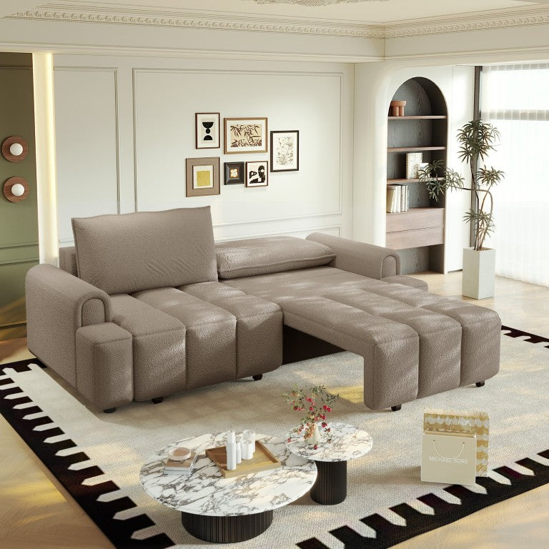 English Elm 90.2 Inch Sherpa Fleece Convertible Sofa Sleeper with Storage and Deep Lounge Seating Camel Sherpa W1885S00406