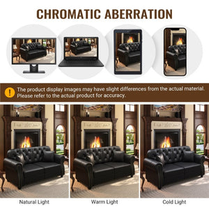 English Elm 82.6Upholstered Faux Leather Chesterfield Sofa Button Tufted Nailhead Mid-Century Living Room Black W1885S00428