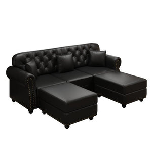 English Elm 82.6Upholstered Faux Leather Chesterfield Sofa Button Tufted Nailhead Mid-Century Living Room Black W1885S00428
