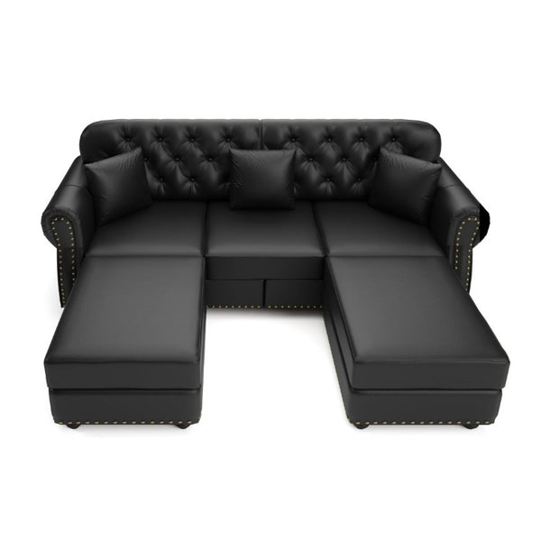 English Elm 82.6Upholstered Faux Leather Chesterfield Sofa Button Tufted Nailhead Mid-Century Living Room Black W1885S00428