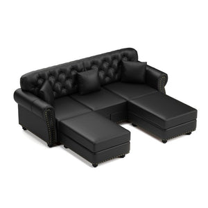English Elm 82.6Upholstered Faux Leather Chesterfield Sofa Button Tufted Nailhead Mid-Century Living Room Black W1885S00428