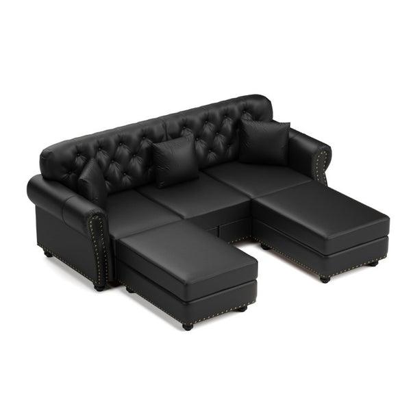 English Elm 82.6Upholstered Faux Leather Chesterfield Sofa Button Tufted Nailhead Mid-Century Living Room Black W1885S00428