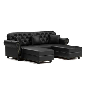 English Elm 82.6Upholstered Faux Leather Chesterfield Sofa Button Tufted Nailhead Mid-Century Living Room Black W1885S00428