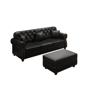 English Elm 82.6Upholstered Faux Leather Chesterfield Sofa Button Tufted Nailhead Mid-Century Living Room Black W1885S00428
