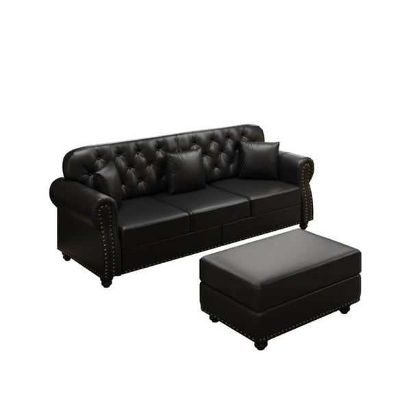 English Elm 82.6Upholstered Faux Leather Chesterfield Sofa Button Tufted Nailhead Mid-Century Living Room Black W1885S00428