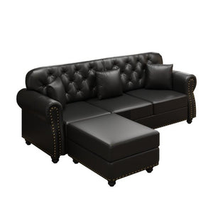 English Elm 82.6Upholstered Faux Leather Chesterfield Sofa Button Tufted Nailhead Mid-Century Living Room Black W1885S00428