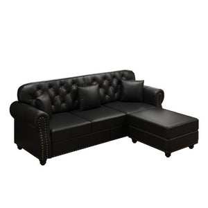 English Elm 82.6Upholstered Faux Leather Chesterfield Sofa Button Tufted Nailhead Mid-Century Living Room Black W1885S00428