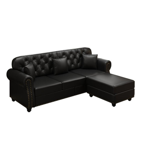 English Elm 82.6Upholstered Faux Leather Chesterfield Sofa Button Tufted Nailhead Mid-Century Living Room Black W1885S00428