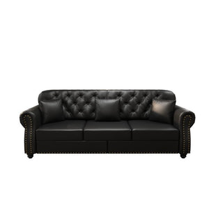 English Elm 82.6Upholstered Faux Leather Chesterfield Sofa Button Tufted Nailhead Mid-Century Living Room Black W1885S00428
