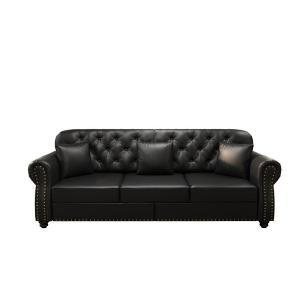 English Elm 82.6Upholstered Faux Leather Chesterfield Sofa Button Tufted Nailhead Mid-Century Living Room Black W1885S00428