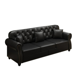 English Elm 82.6Upholstered Faux Leather Chesterfield Sofa Button Tufted Nailhead Mid-Century Living Room Black W1885S00428