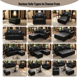 English Elm 82.6Upholstered Faux Leather Chesterfield Sofa Button Tufted Nailhead Mid-Century Living Room Black W1885S00428