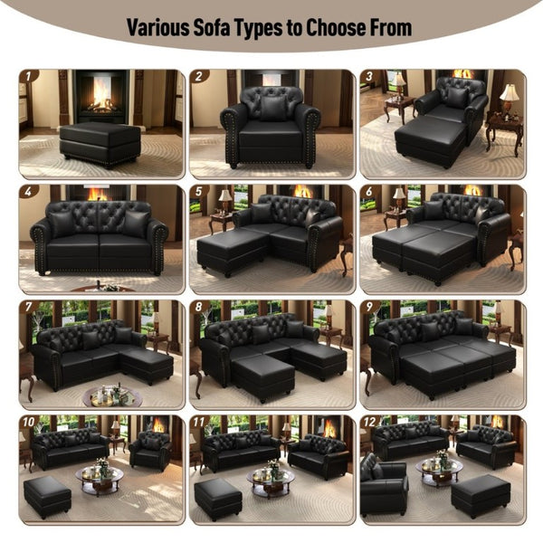 English Elm 82.6Upholstered Faux Leather Chesterfield Sofa Button Tufted Nailhead Mid-Century Living Room Black W1885S00428