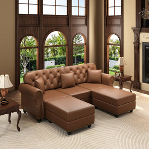 English Elm 82.6Upholstered Faux Leather Chesterfield Sofa Button Tufted Nailhead Mid-Century Living Room Brown W1885S00429