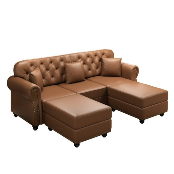 English Elm 82.6Upholstered Faux Leather Chesterfield Sofa Button Tufted Nailhead Mid-Century Living Room Brown W1885S00429