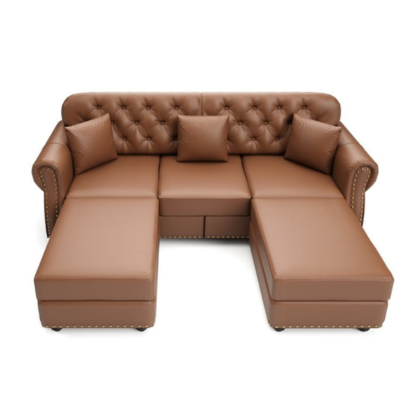 English Elm 82.6Upholstered Faux Leather Chesterfield Sofa Button Tufted Nailhead Mid-Century Living Room Brown W1885S00429