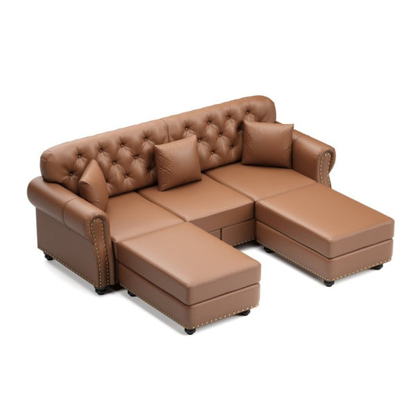 English Elm 82.6Upholstered Faux Leather Chesterfield Sofa Button Tufted Nailhead Mid-Century Living Room Brown W1885S00429