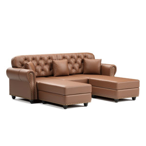 English Elm 82.6Upholstered Faux Leather Chesterfield Sofa Button Tufted Nailhead Mid-Century Living Room Brown W1885S00429
