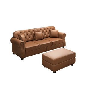 English Elm 82.6Upholstered Faux Leather Chesterfield Sofa Button Tufted Nailhead Mid-Century Living Room Brown W1885S00429