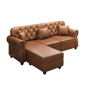 English Elm 82.6Upholstered Faux Leather Chesterfield Sofa Button Tufted Nailhead Mid-Century Living Room Brown W1885S00429