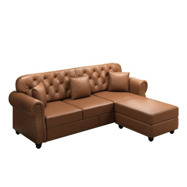 English Elm 82.6Upholstered Faux Leather Chesterfield Sofa Button Tufted Nailhead Mid-Century Living Room Brown W1885S00429