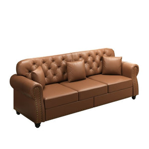 English Elm 82.6Upholstered Faux Leather Chesterfield Sofa Button Tufted Nailhead Mid-Century Living Room Brown W1885S00429