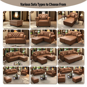 English Elm 82.6Upholstered Faux Leather Chesterfield Sofa Button Tufted Nailhead Mid-Century Living Room Brown W1885S00429