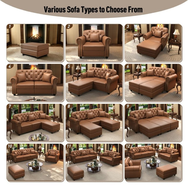 English Elm 82.6Upholstered Faux Leather Chesterfield Sofa Button Tufted Nailhead Mid-Century Living Room Brown W1885S00429