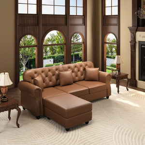 English Elm 82.6Upholstered Faux Leather Chesterfield Sofa Button Tufted Nailhead Mid-Century Living Room Brown W1885S00429