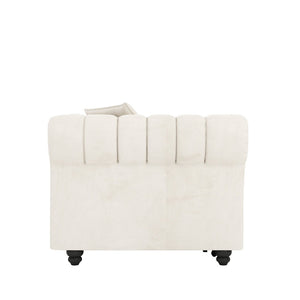 English Elm Chesterfield Velvet Sleeper Sofa Tufted 3 Seat Convertible Bed with Movable Ottoman Beige+White W1885S00441