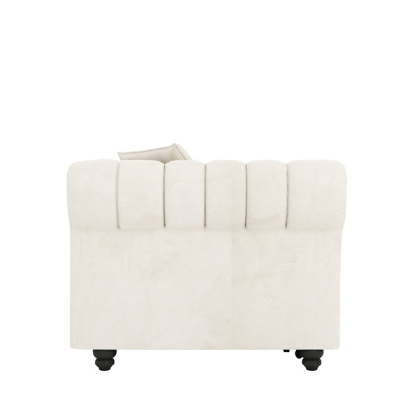 English Elm Chesterfield Velvet Sleeper Sofa Tufted 3 Seat Convertible Bed with Movable Ottoman Beige+White W1885S00441