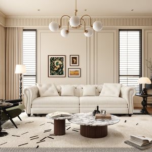 English Elm Chesterfield Velvet Sleeper Sofa Tufted 3 Seat Convertible Bed with Movable Ottoman Beige+White W1885S00441