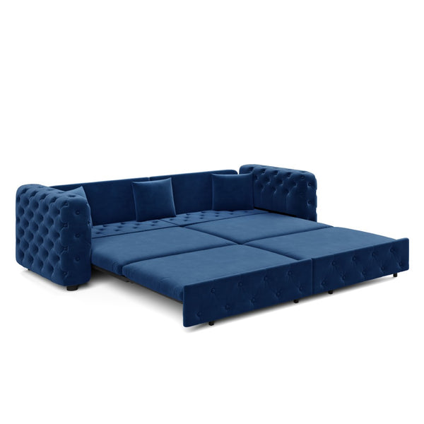 English Elm 89" Chesterfield Velvet Convertible Sleeper Sofa Four Seat Tufted Pull Out Apartment Couch Blue W1885S00446
