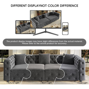 English Elm 89" Chesterfield Velvet Convertible Sleeper Sofa Four Seat Tufted Pull Out Apartment Couch Grey W1885S00447
