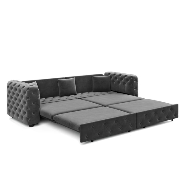 English Elm 89" Chesterfield Velvet Convertible Sleeper Sofa Four Seat Tufted Pull Out Apartment Couch Grey W1885S00447