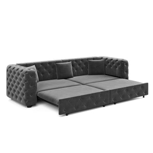 English Elm 89" Chesterfield Velvet Convertible Sleeper Sofa Four Seat Tufted Pull Out Apartment Couch Grey W1885S00447