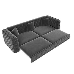 English Elm 89" Chesterfield Velvet Convertible Sleeper Sofa Four Seat Tufted Pull Out Apartment Couch Grey W1885S00447