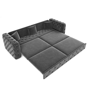 English Elm 89" Chesterfield Velvet Convertible Sleeper Sofa Four Seat Tufted Pull Out Apartment Couch Grey W1885S00447
