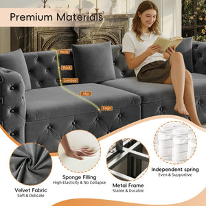 English Elm 89" Chesterfield Velvet Convertible Sleeper Sofa Four Seat Tufted Pull Out Apartment Couch Grey W1885S00447
